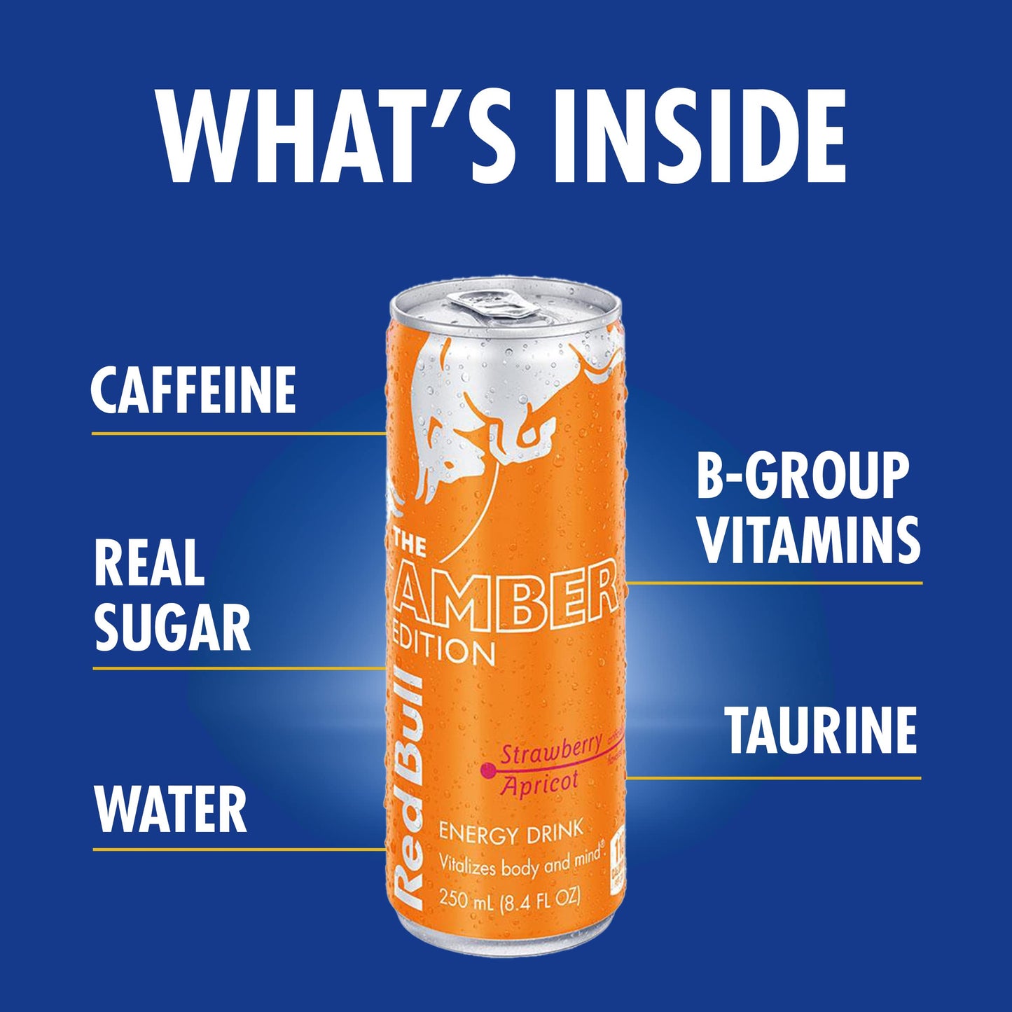 Red Bull Energy Drink Amber Edition, Strawberry Apricot, 80mg Caffeine, 8.4 Fl Oz, 24 Pack (6x4)
