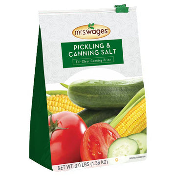 Mrs. Wages Pickling and Canning Salt, Easy-To-Use, Clear Canning Brine, No Artificial Flavor or Color, 3 lb Resealable Pouch (Va