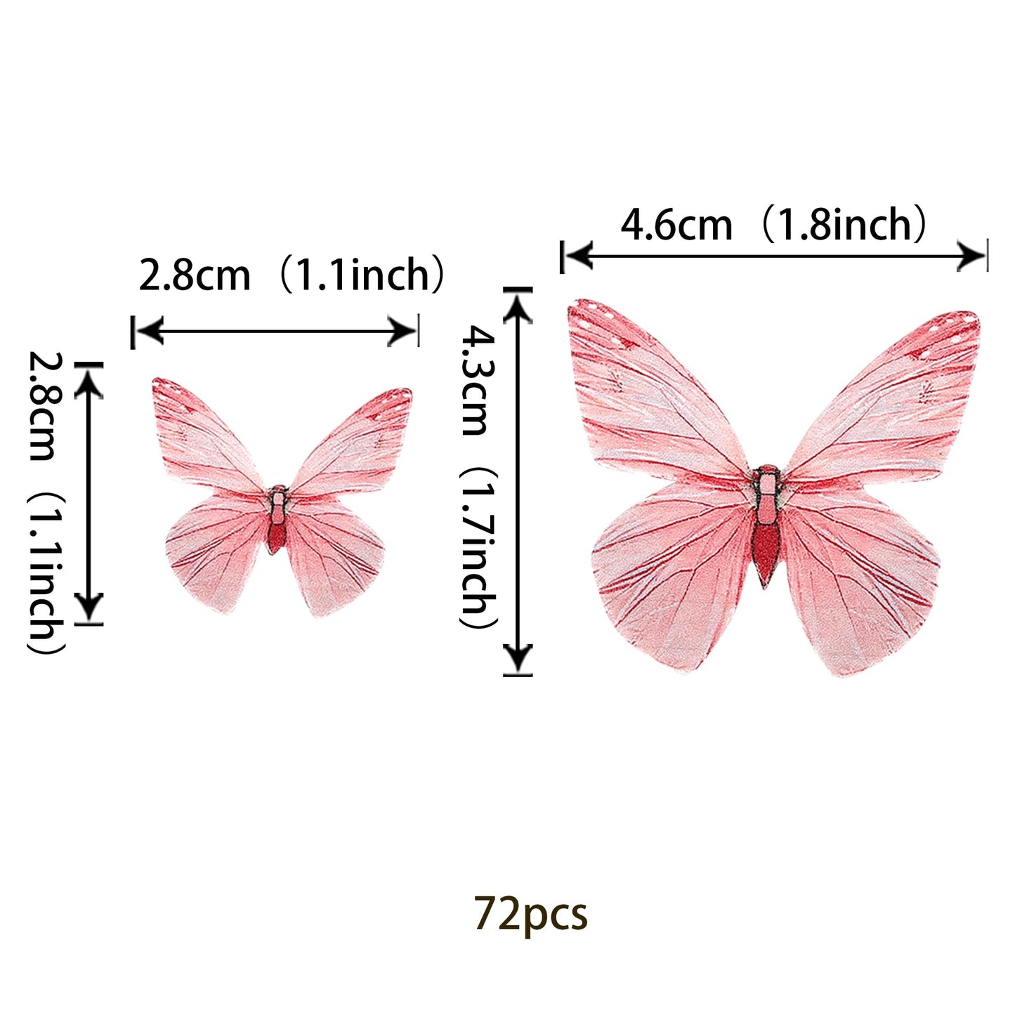 ZHUOWEISM 72PCS Edible Butterfly Cupcake Toppers, Pink Paper Decorations for Baby Showers & Kids Birthday Parties