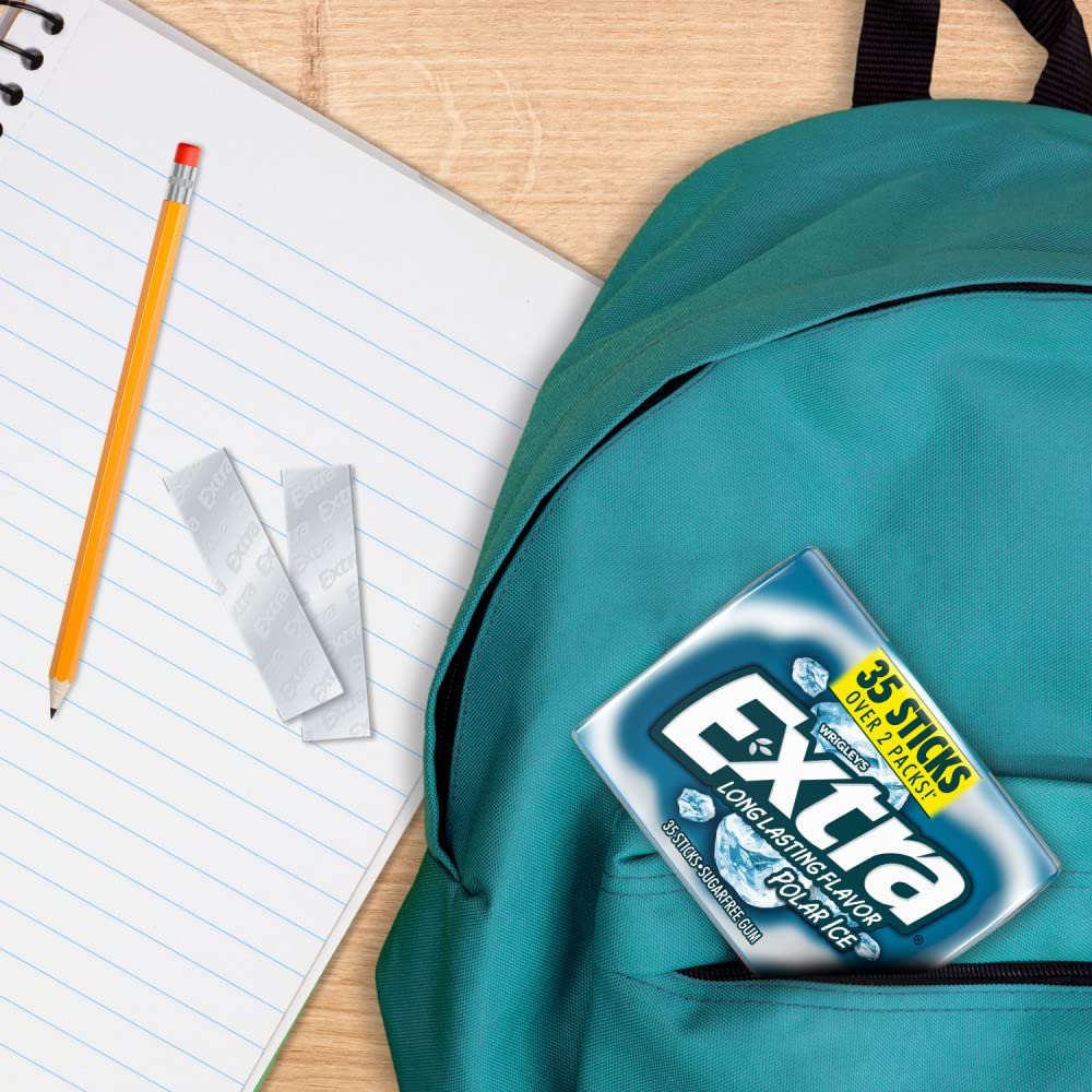 Extra Gum Polar Ice, Bulk Chewing Gum Sugar-Free, Mega Pack Of 6 With 35 Sticks Each