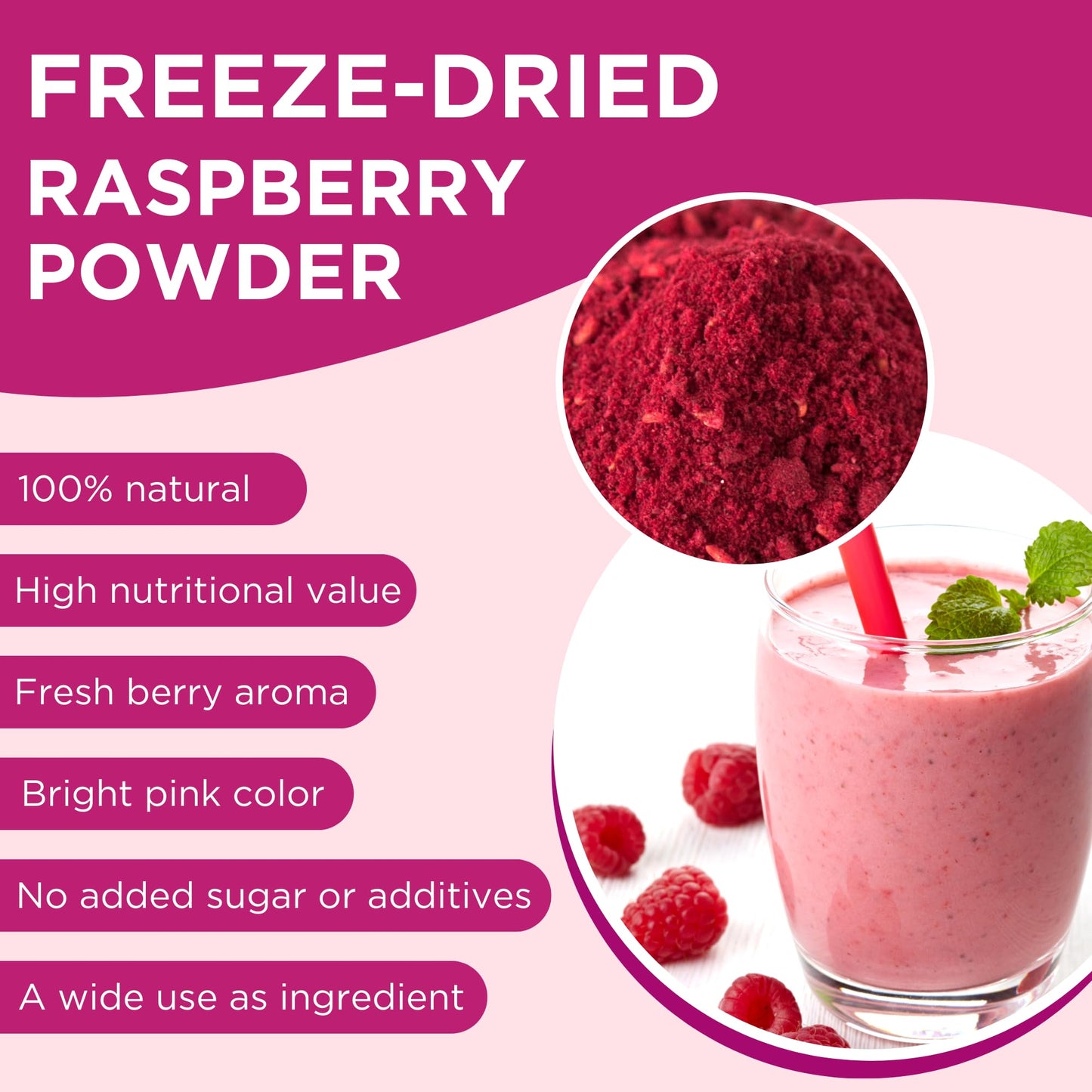 Summmer Freeze Dried Raspberry Powder for Baking - 1.76 Oz Sugar Free, 100% Natural Flavoring for Smoothies - Sustainably Grown,