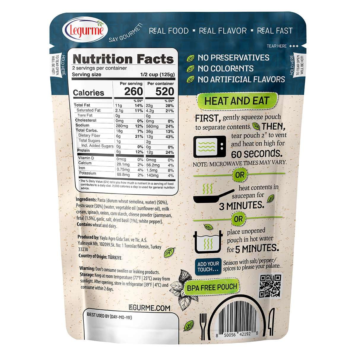Mediterranean, Ready To Eat Pasta With Pesto Sauce, No Preservatives, No Colorants, No Artificial Flavors, 8.8 Oz (Pack Of 1)