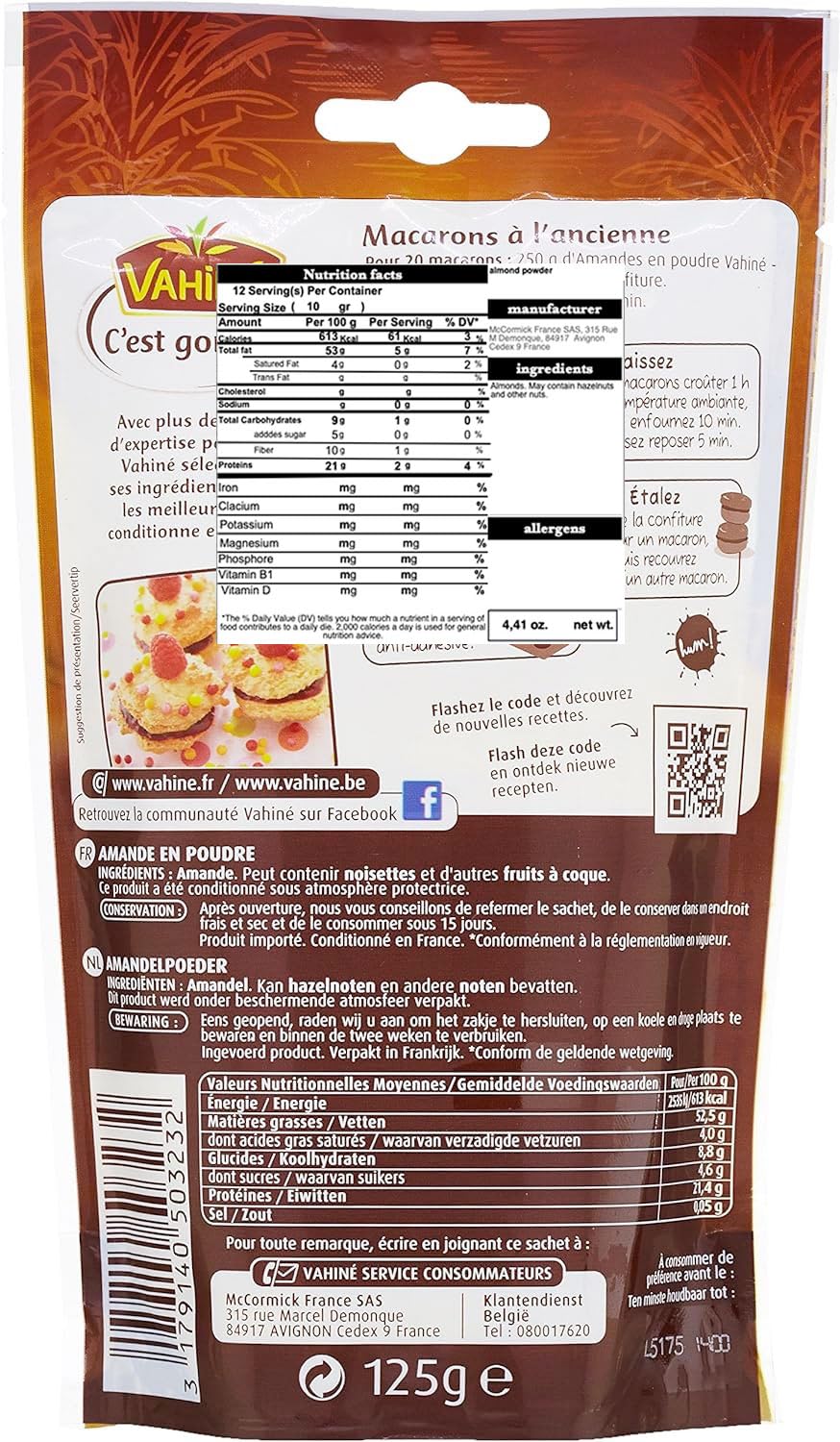 Vahine Amandes En Poudre French Almond Powder 125 Grams