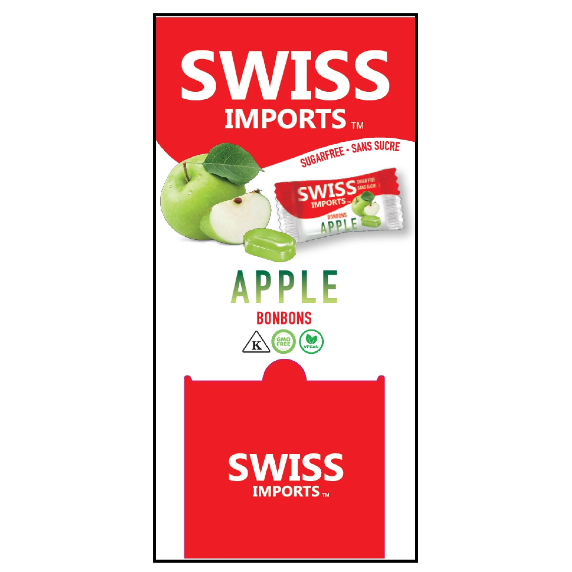 Swiss Imports Sugar Free Bonbons Hard Candy Drops Bocca Box, Apple, 200 Individually Wrapped Pieces, 500g/17.6oz