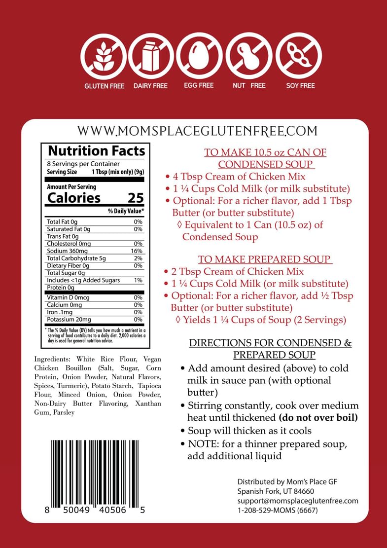 Moms Place Gluten Free & Dairy Free Cream of Chicken Soup Mix, Equal to 2 Cans of Condensed Soup