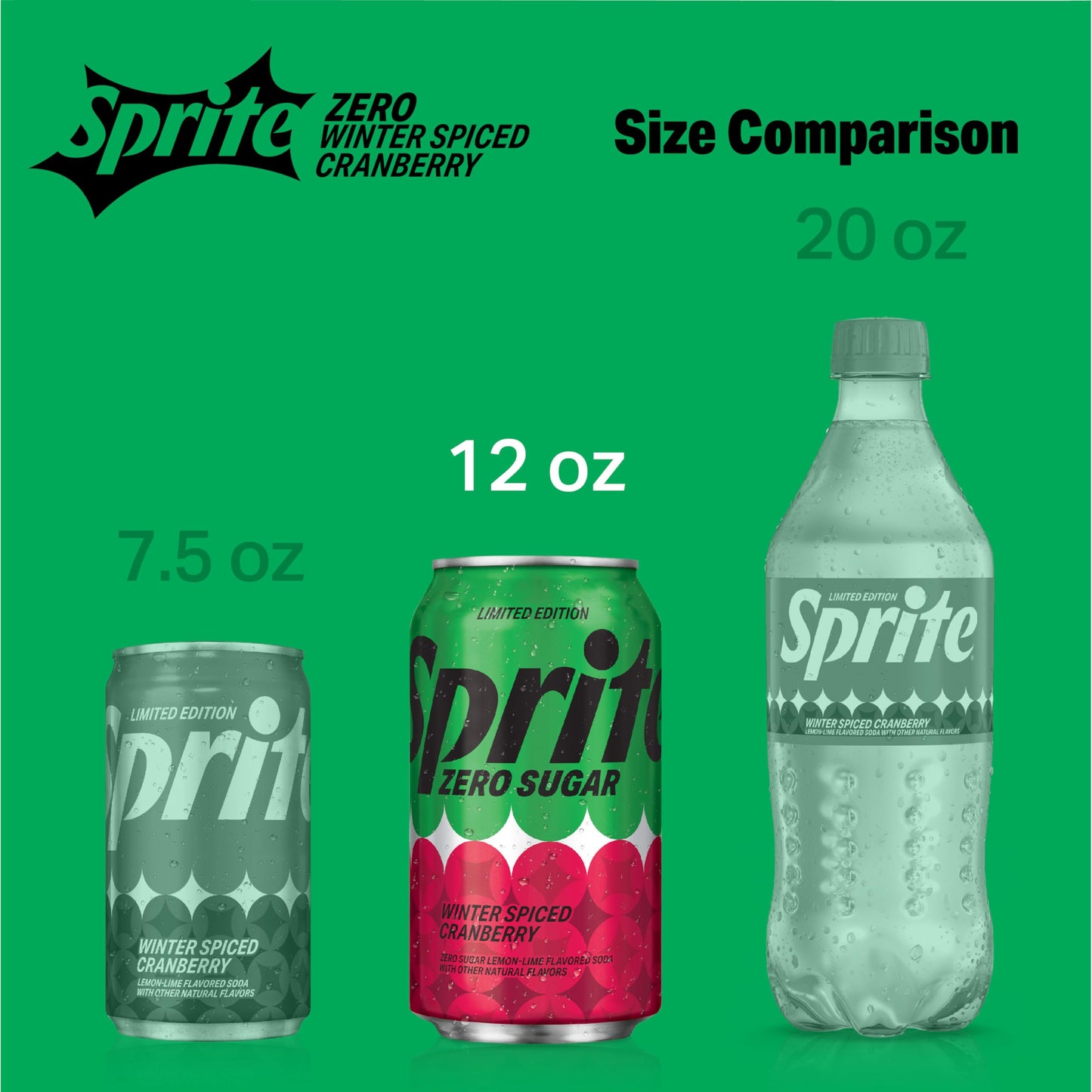 Sprite Winter Spiced Cranberry Zero Sugar Soda Pop  12 fl oz  12 Pack