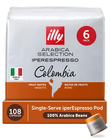 Illy Coffee IperEspresso Capsules - Single-Serve Coffee Capsules & Pods - Single Origin Colombia Medium Roast - Notes of Citrus and Red Fruits - 100% Arabica - 18 Count (Pack of 6)
