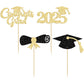 Gyufise 24Pcs 2025 Graduation Cupcake Toppers Black Glitter Congrats Grad 2025 Graduation Cap Diploma Cupcake Picks 2025 Graduat