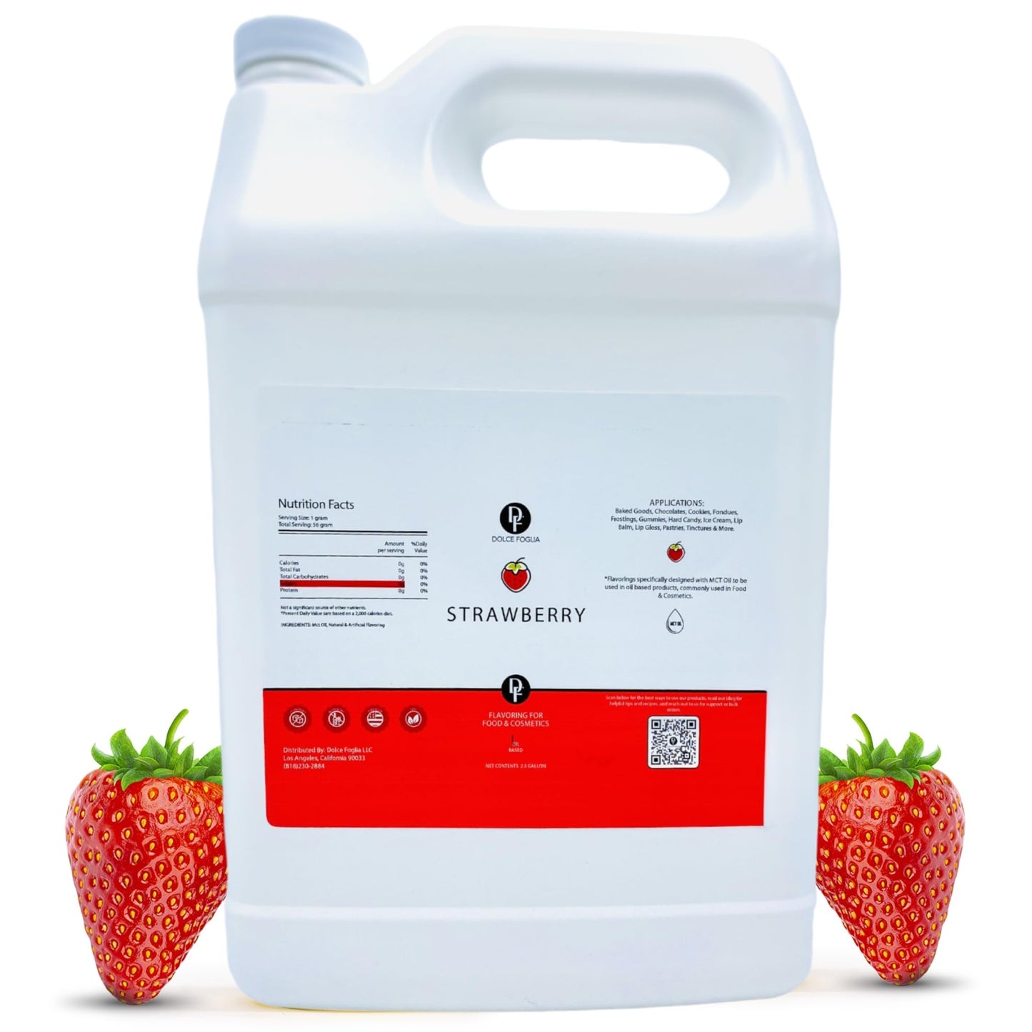 Dolce Flav Strawberry Extract 1 Gallon - Kosher  Sugar-Free  Concentrated Berry Flavor For Candy  Chocolates & Desserts