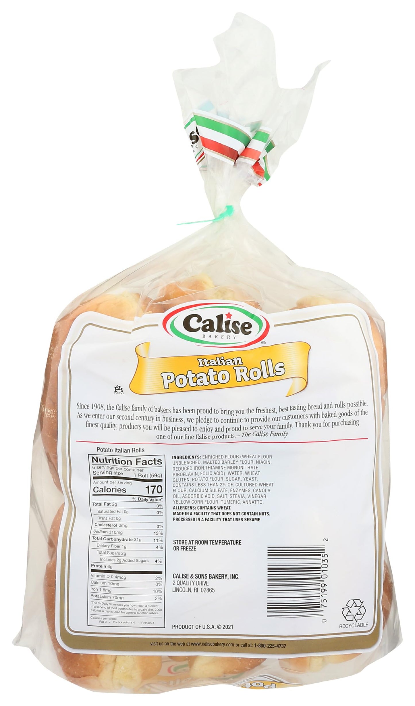Calise Bakery Italian Potato Rolls, 12.5 Oz