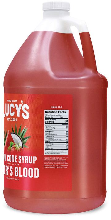 Lucy s Family Owned - Shaved Ice Snow Cone Syrup - 1 Gallon (128oz.) (Tiger s Blood)