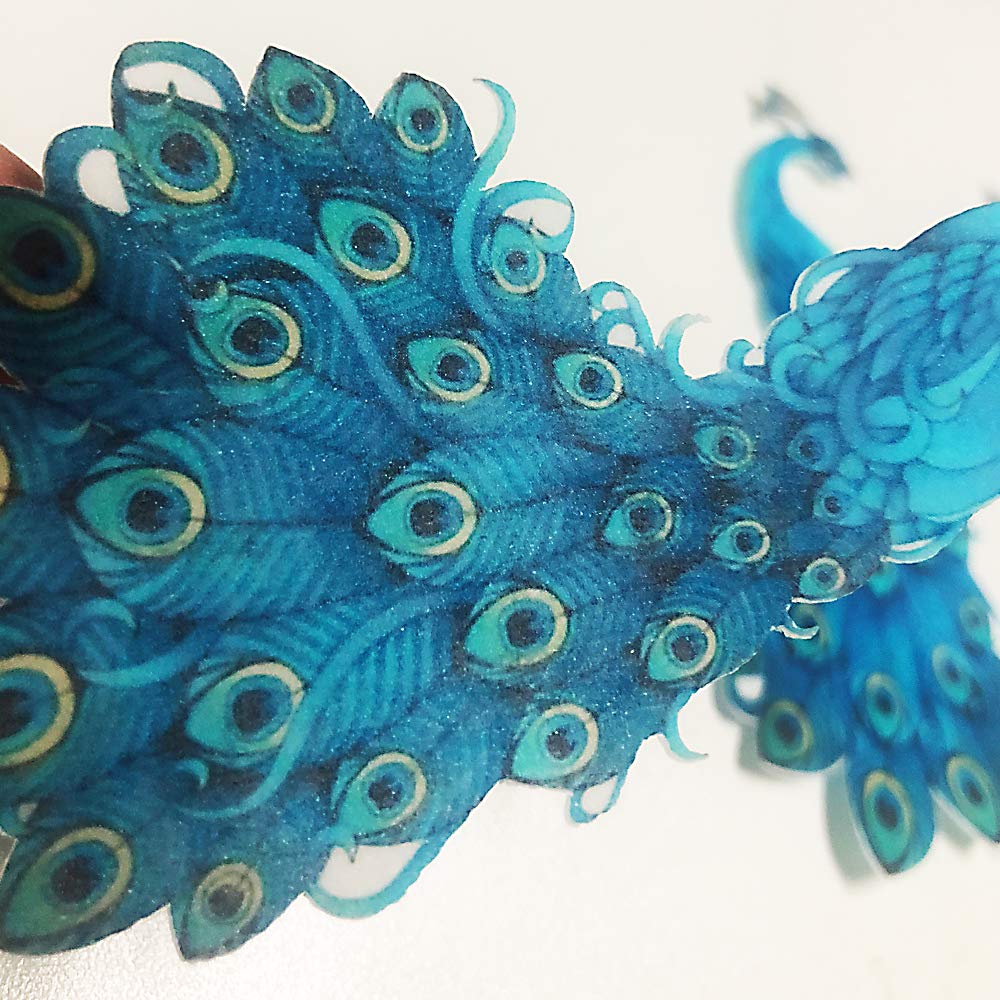 Chockacake Edible Wafer Teal Blue Peacock Paper Collection ,Cake/Cupcake Toppers Decoration,Set Of 20/60/300 (20Pcs)