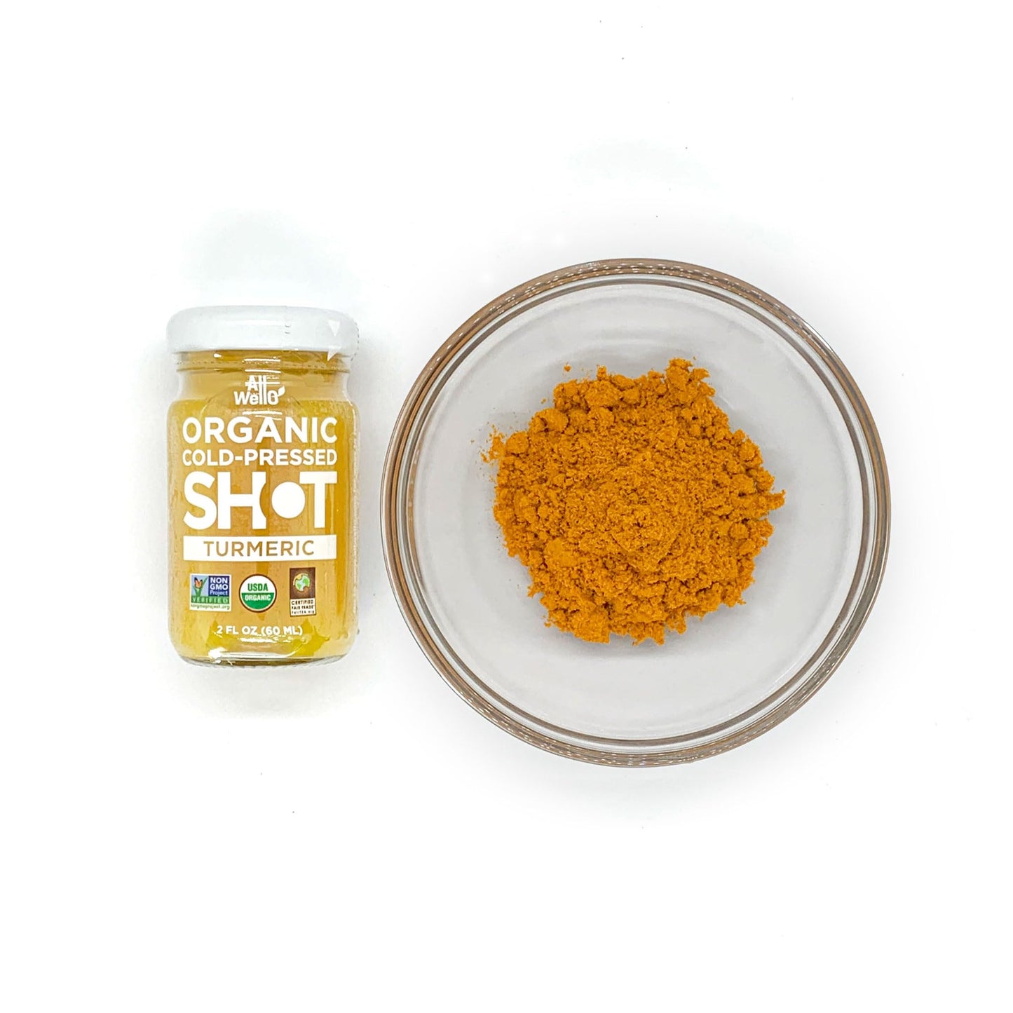 ALLWELLO Organic Turmeric Shot - Certified Organic, Non-GMO, 2 Fl Oz Each (6 Pack, 12 Fl Oz Total)