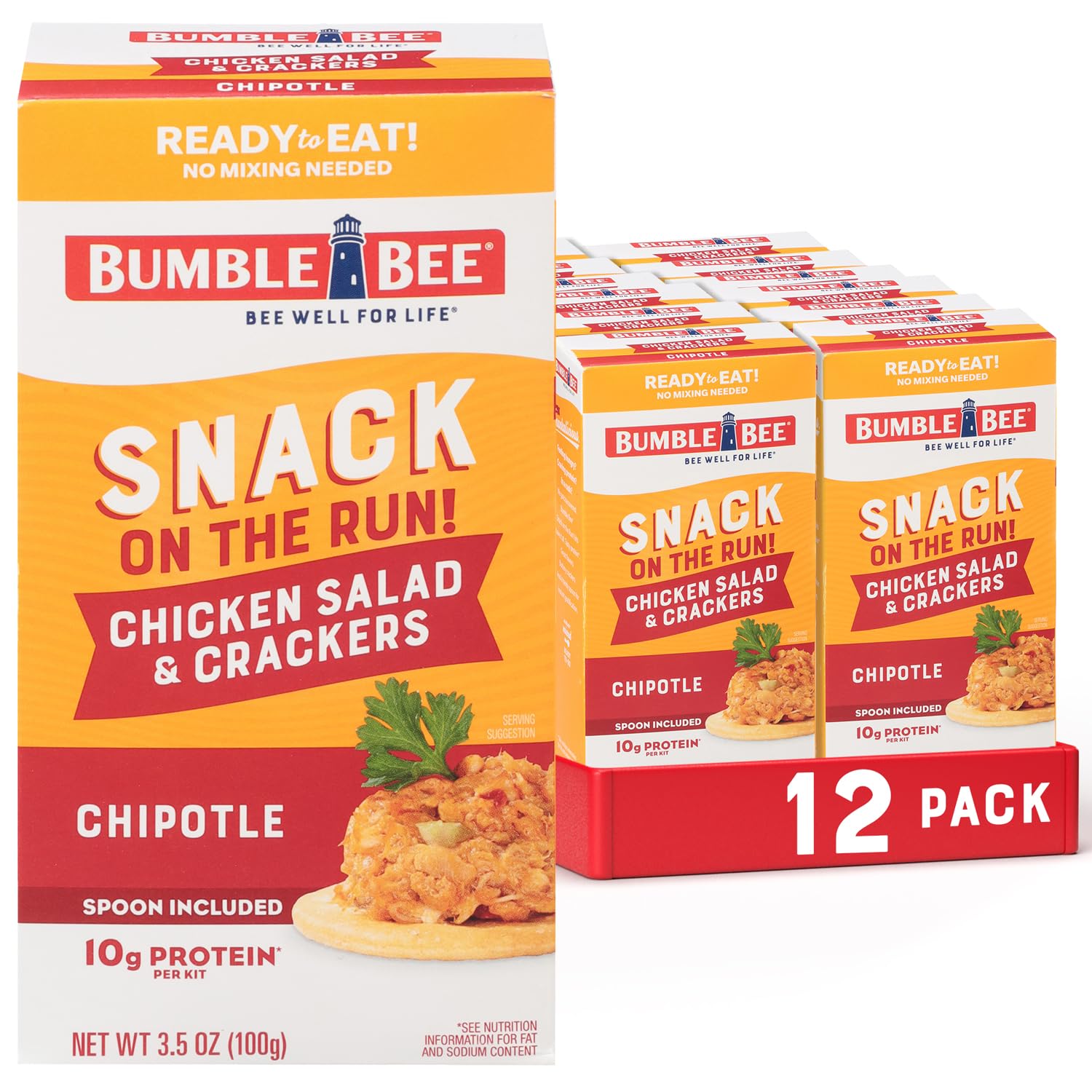 Bumble Bee Snack On The Run Chipotle Chicken Salad with Crackers Kit, 3.5 oz (Case of 12) - Ready to Eat, Spoon Included - Shelf