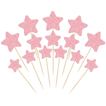 Gyufise 42Pcs Little Star Cupcake Toppers Pink Glitter Twinkle Star Cupcake Picks Wedding Engagement Bridal Shower Baby Shower B