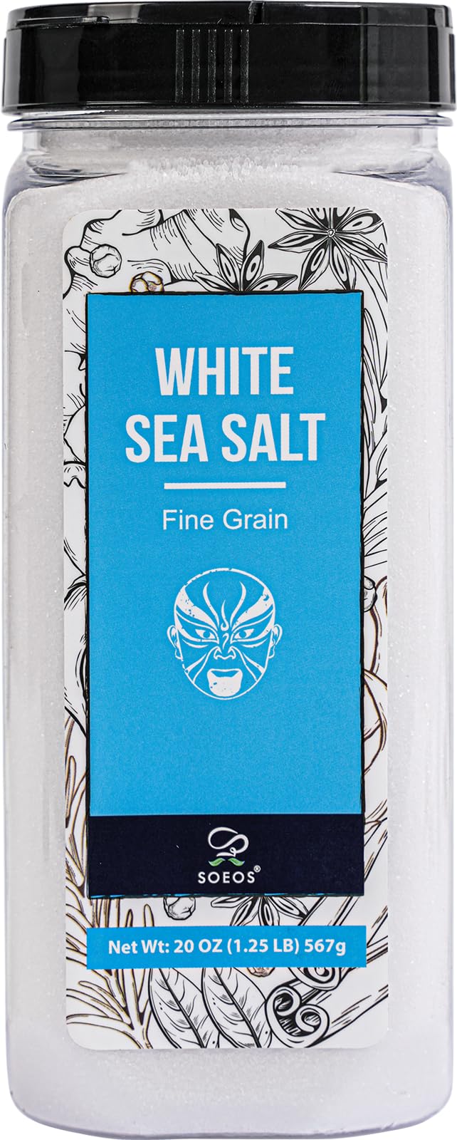 Soeos Sea Salt, Fine Grain, 20 Oz (1.25 Pound), Non-GMO, Nature Himalayan Kosher Salt, Sea Salt for Grinder Refill (Pack of 1)