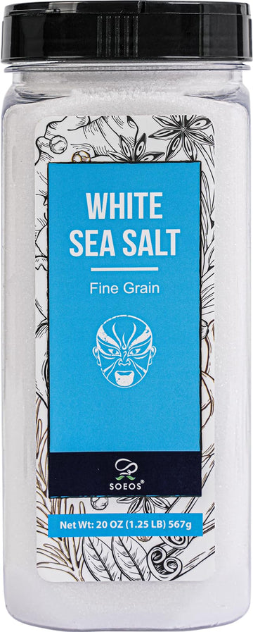 Soeos Sea Salt, Fine Grain, 20 Oz (1.25 Pound), Non-GMO, Nature Himalayan Kosher Salt, Sea Salt for Grinder Refill (Pack of 1)