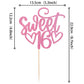 YCTHUNFISH 16th Birthday Cake Topper, Glitter Pink Bamboo Decoration for 16 Years Old Celebration