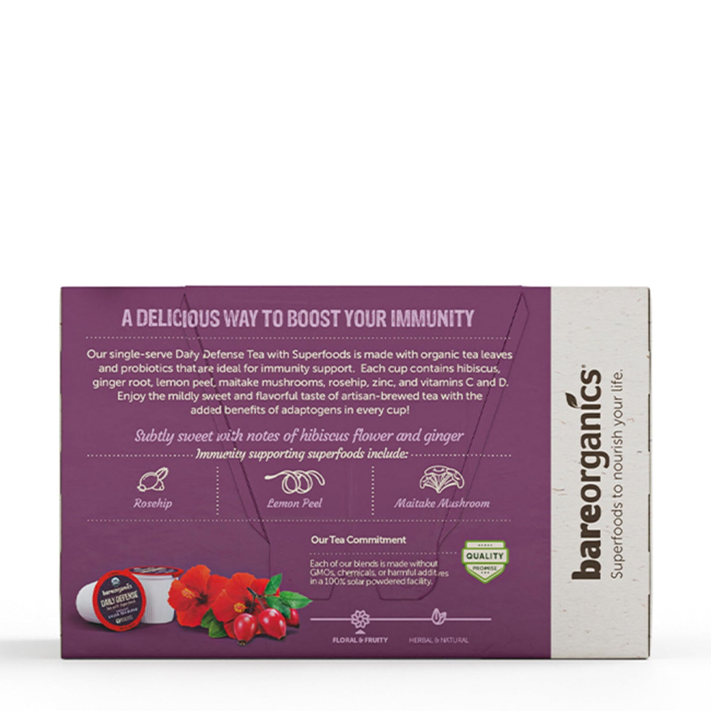 BareOrganics DAILY DEFENSE TEA (Organic) with superfoods and Probiotics  10ct single serve Cups