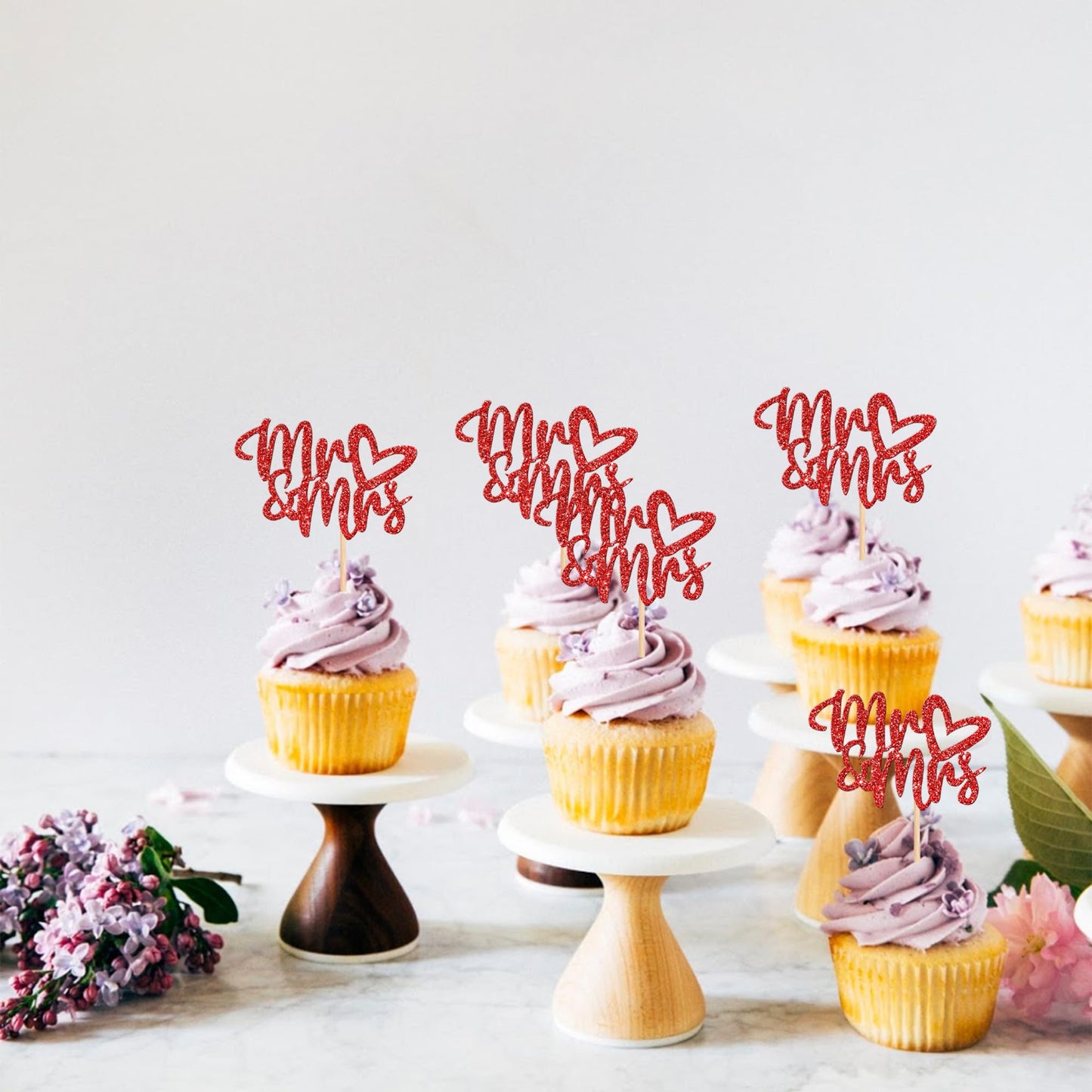 36 Pcs Mr & Mrs Cupcake Toppers With Love Heart Glitter Bridal Shower Cupcake Picks Cake Picks For Wedding Engagement Birthday P