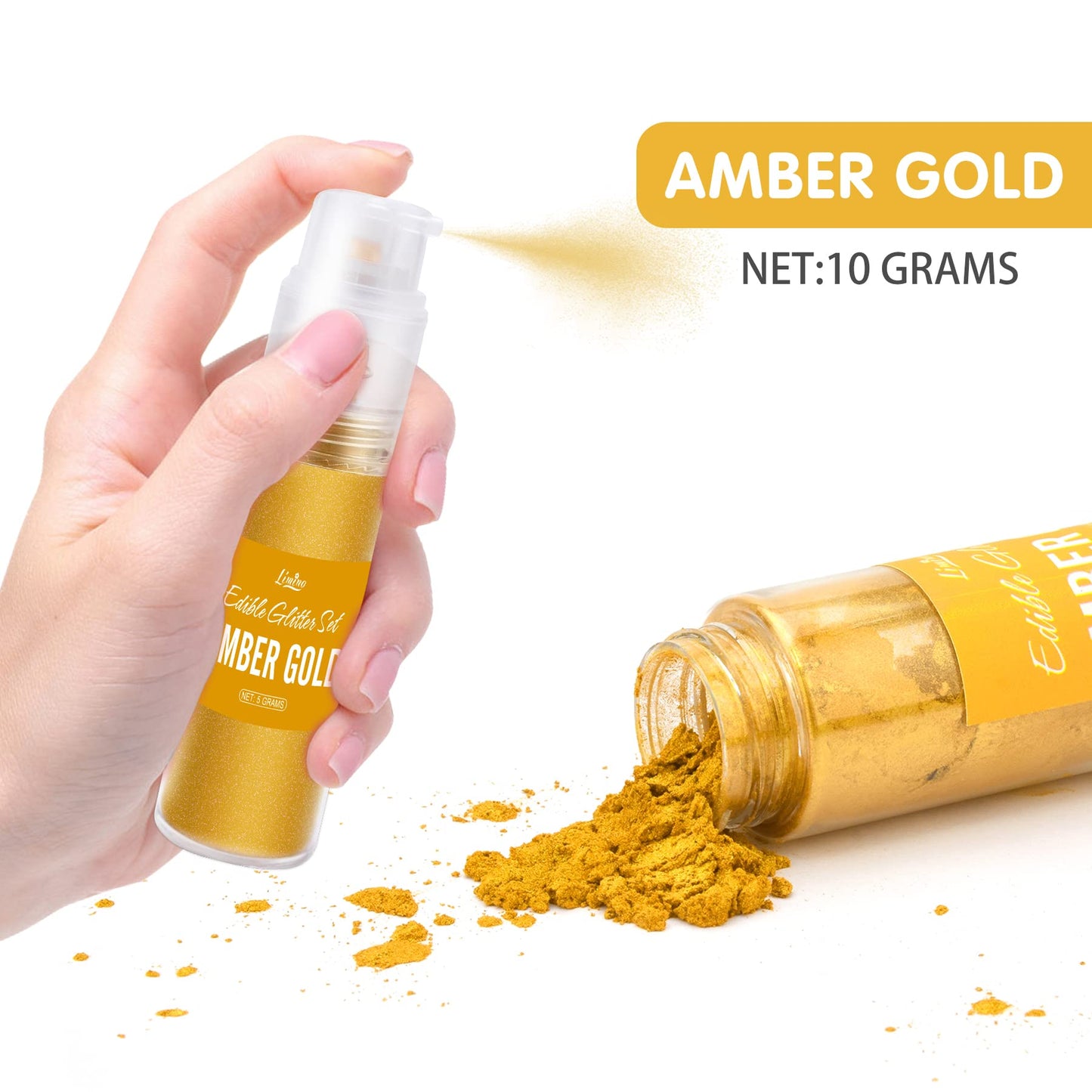 Limino Edible Glitter Spray - 10g Metallic Food Grade Luster Dust for Baking and Decorating - Amber Gold