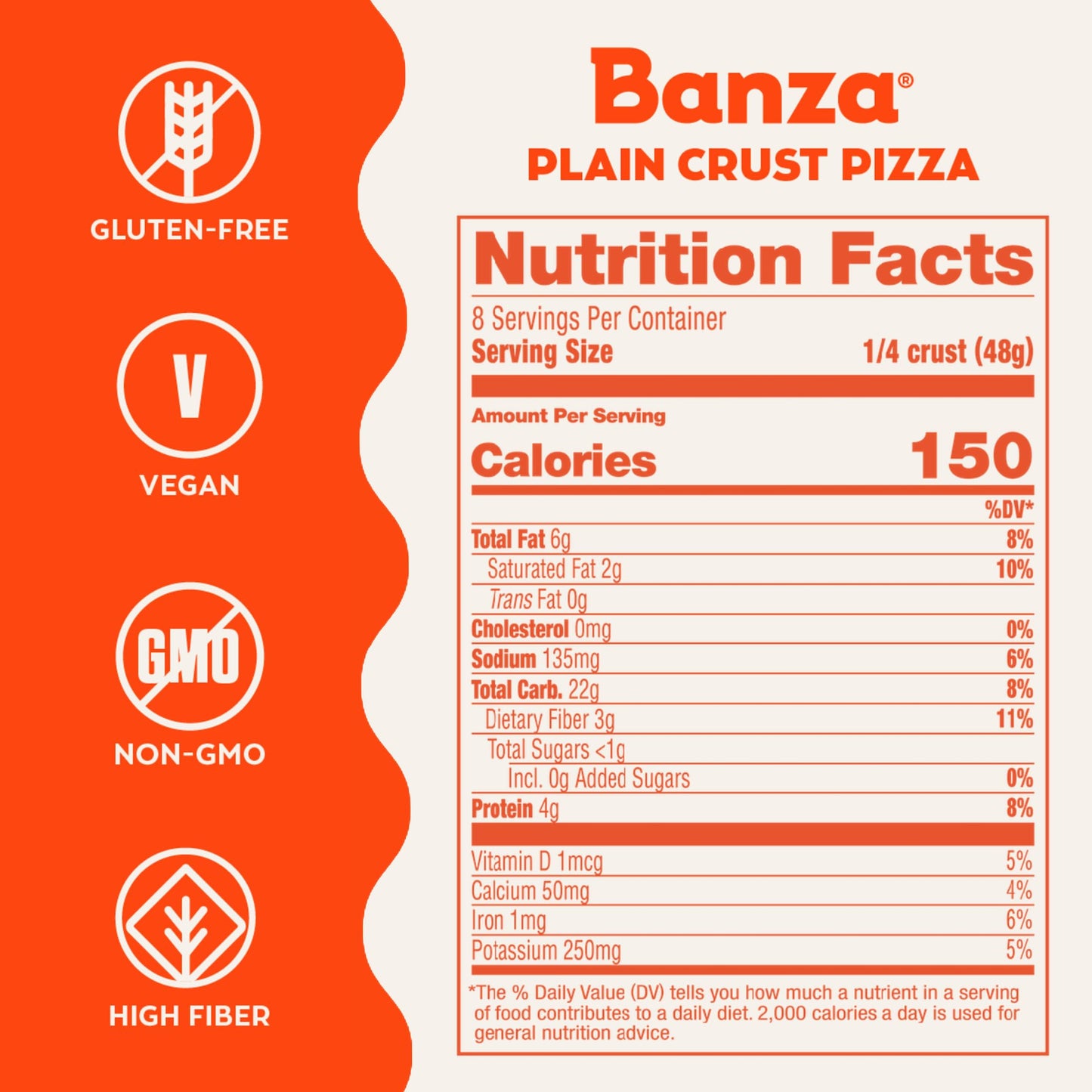 Banza Plain Crust Frozen Pizza from Chickpeas - High Protein, Gluten Free, Lower Carb Vegan Pizza Crust - 2 Pack, 13.4oz