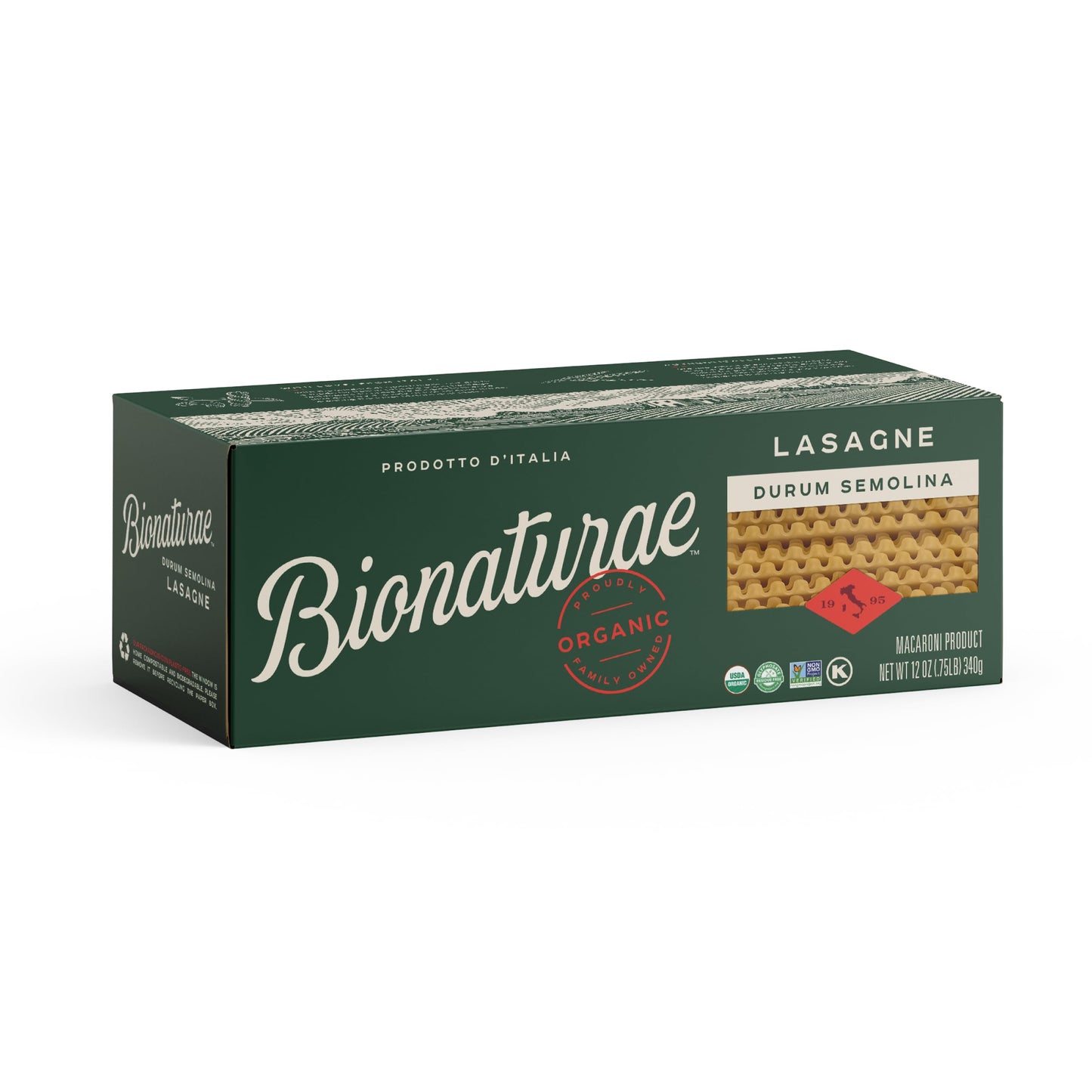 Bionaturae Lasagna Pasta Noodles - Durum Semolina Pasta, Kosher Certified, High Protein, Non-Gmo, Usda Certified, Durum Semolina