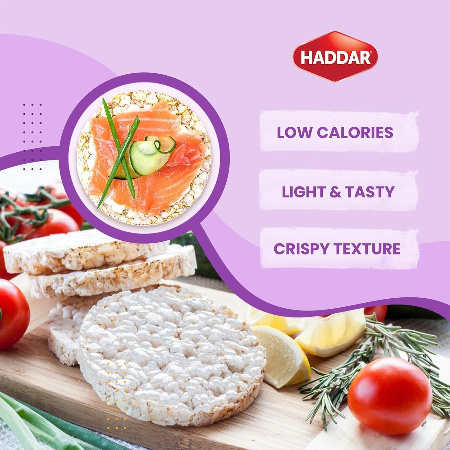 Haddar Wholegrain Rice Cakes 4.2oz (3 Pack) Made From Brown Rice | All Natural, Gluten Free, Vegan, Non GMO | Low Fat & Low Calo
