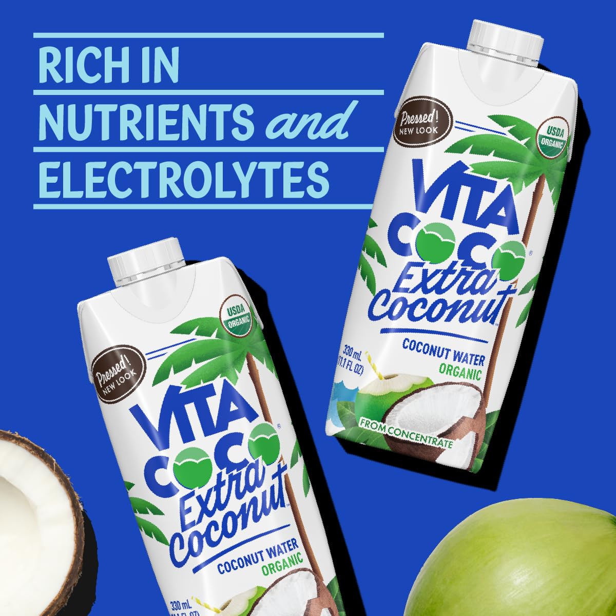 Vita Coco Organic Coconut Water  Extra Coconut | More Coconutty Flavor | Hydrating Electrolytes | Vital Nutrients | 11.1 Fl Oz (Pack of 12)
