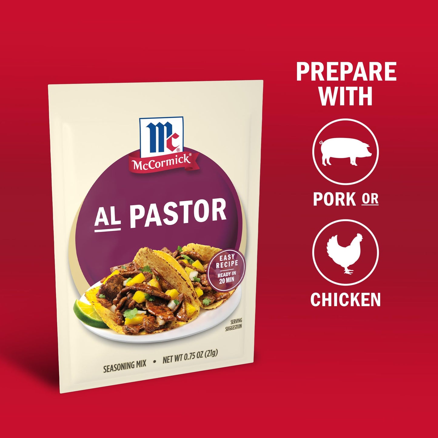 McCormick Seasoning Mix  Al Pastor  Smoky  Tangy & Savory Al Pastor for Tacos  Rice Bowls & Burritos  Ready to Serve In 20 Minutes  0.75 oz (Pack of 12)