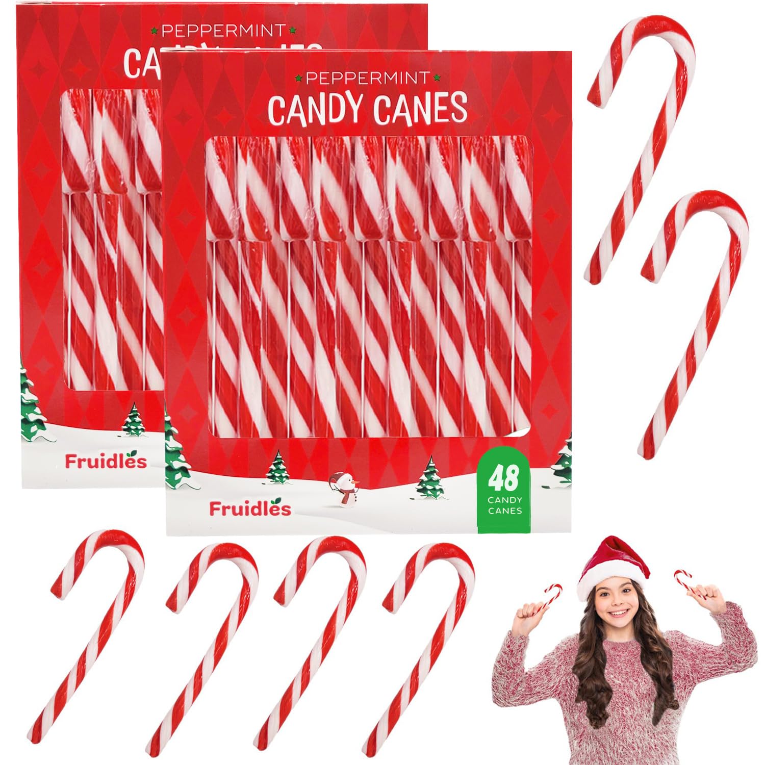 Fruidles 48-Pack Christmas Candy Canes Suckers, Peppermint Flavor, Individually Wrapped (48-Pack)