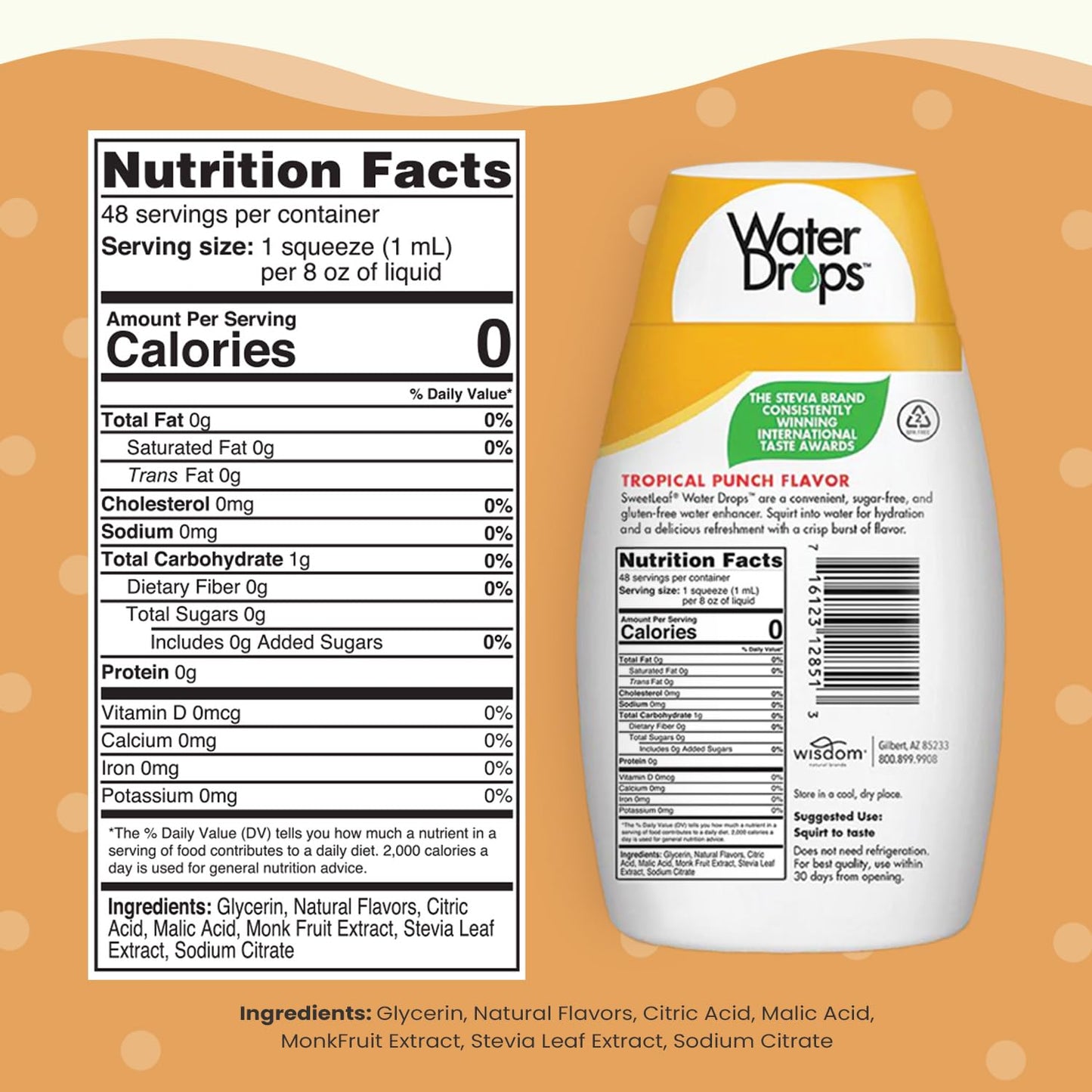 Sweetleaf Water Drops, Tropical Punch – Sugar-Free Water Enhancer Drops, Stevia & Monk Fruit Sweetener Water Flavoring, 1.62 Oz (Pack Of 6)