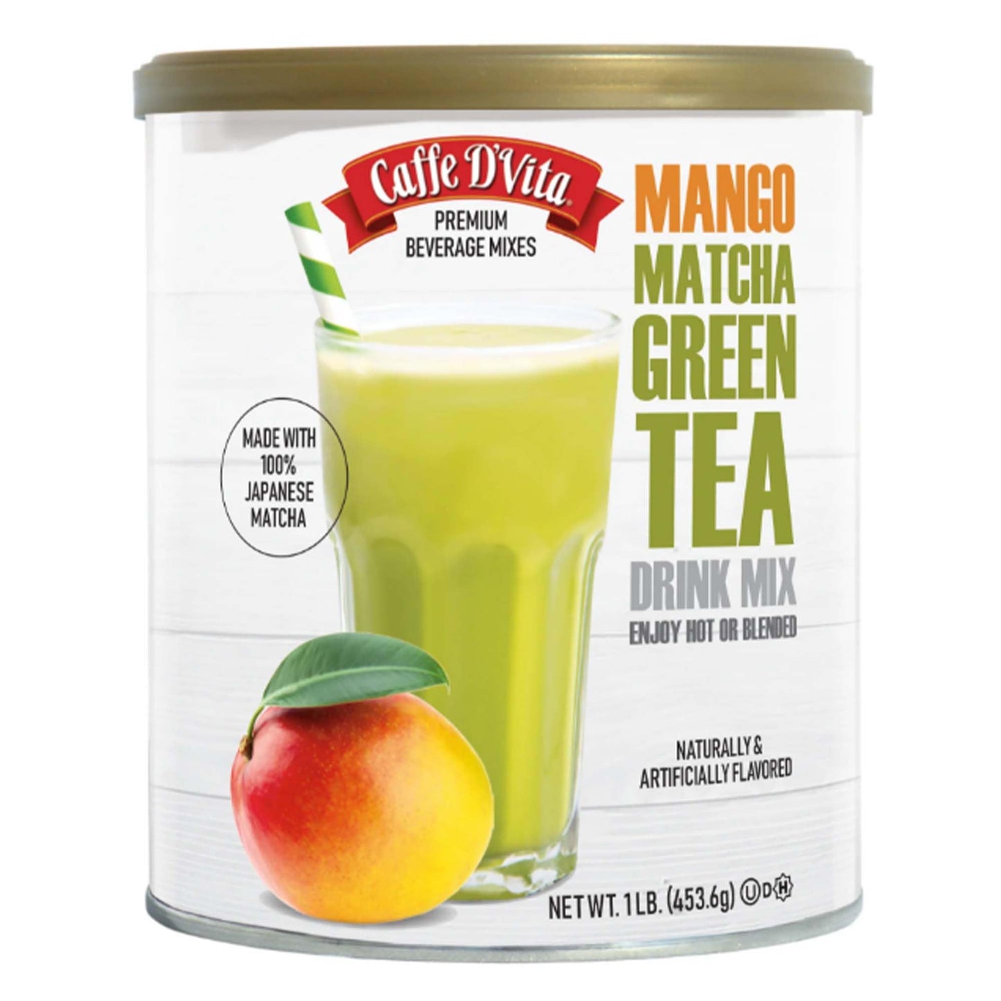 Caffe DVita Mango Matcha Green Tea Powder - Sweetened Matcha Latte Mix, 19 oz Can