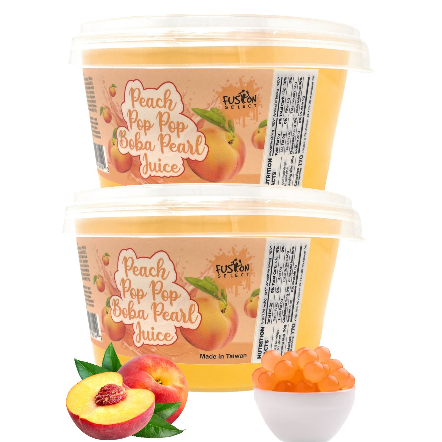 Fusion Select Bursting Bobaz Popping Bobaz Pearls Fruit Tea Snack Toppings (Peach, 2 Pack)