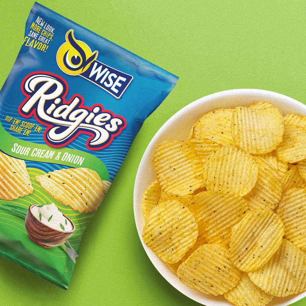 Wise Snacks Ridgies Sour Cream And Onion Potato Chips Bulk Snack For Fun And Tasty Snacking 0.75 Ounce 40 Count, Gluten Free, 0G