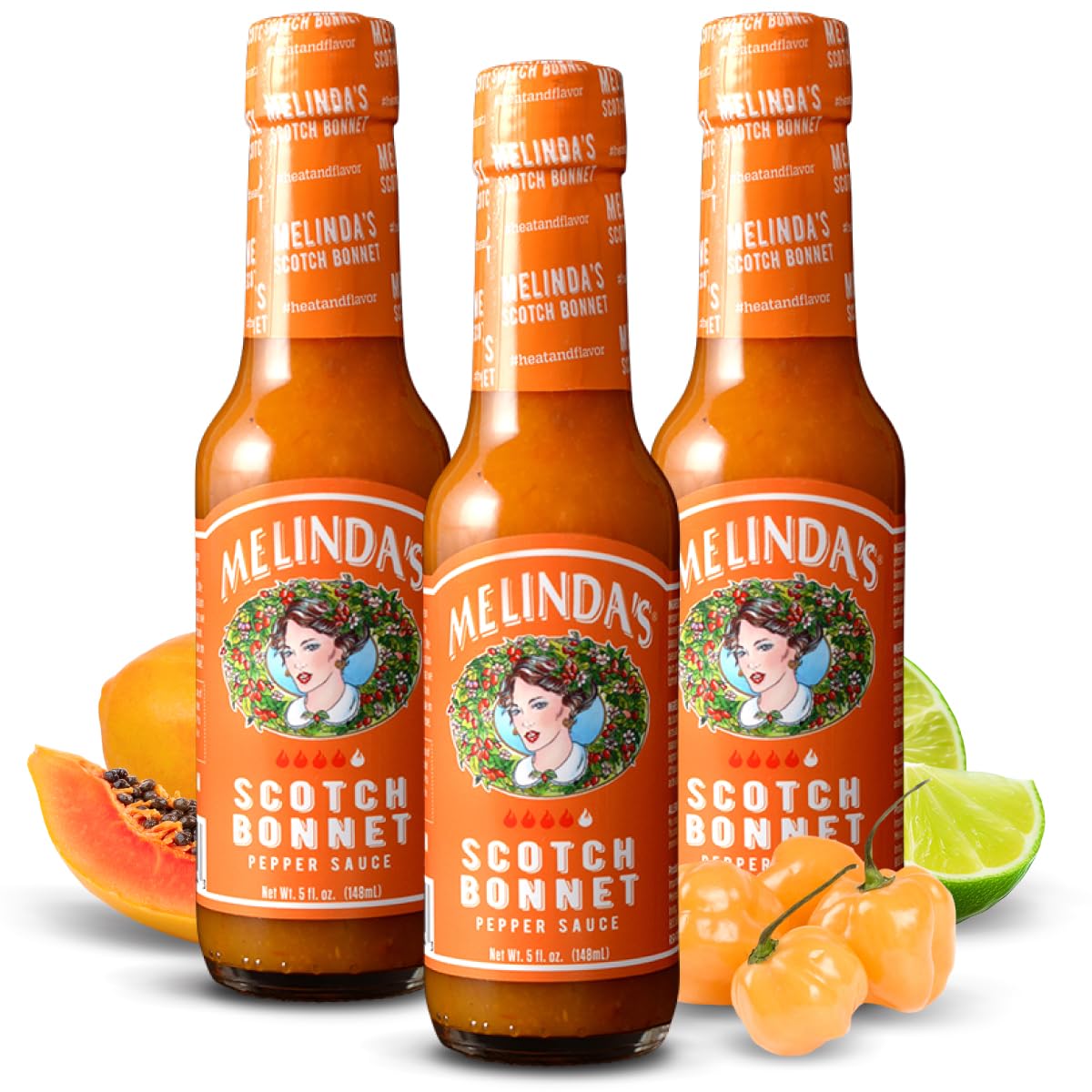 Melindas Scotch Bonnet Hot Sauce - Gourmet Pepper Sauce - 5oz, 3 Pack - Keto, Vegan, Gluten Free