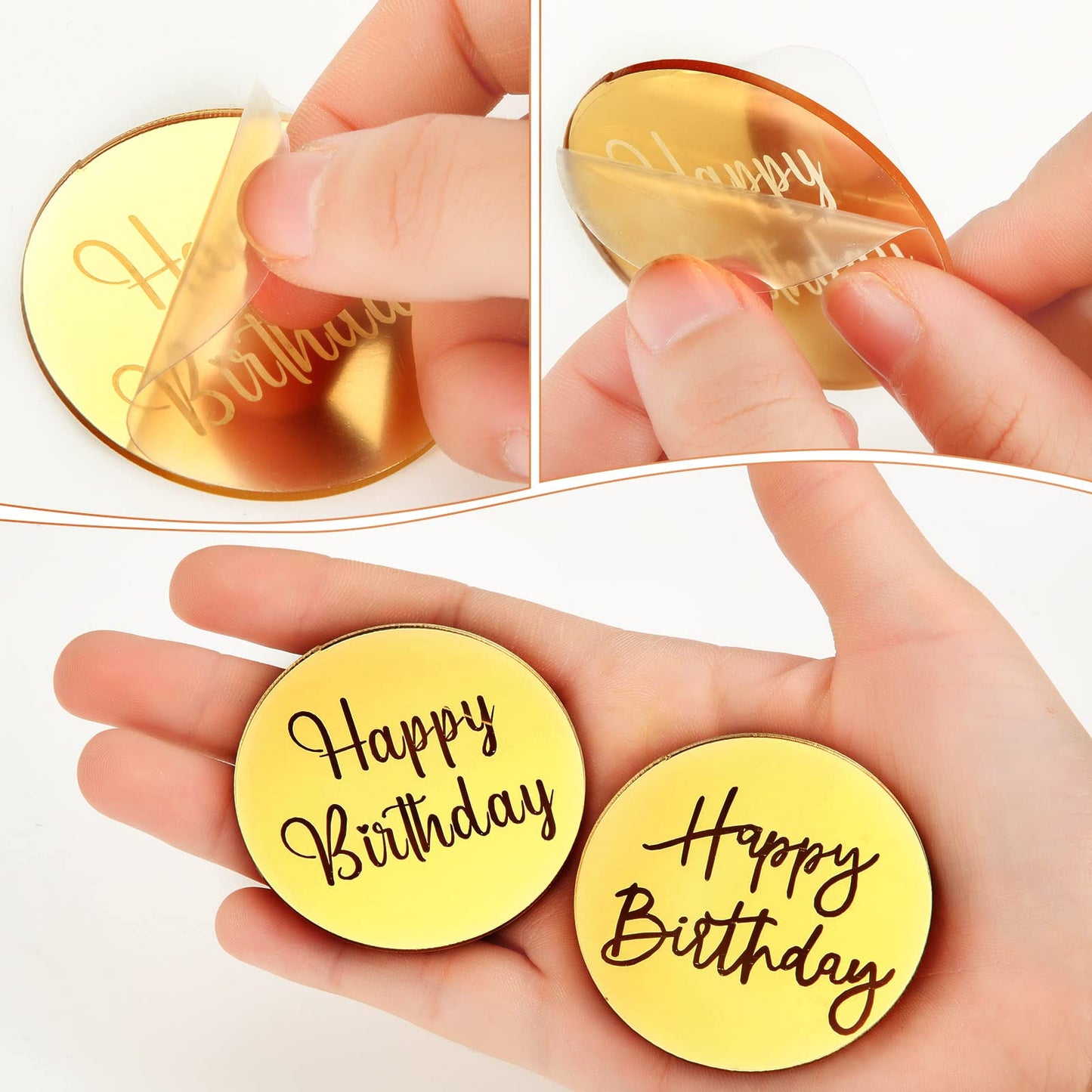 30 Pcs Acrylic Cupcake Toppers Happy Birthday Cake Disc Mirror Acrylic Cake Topper Engraved Personalized Cake Topper Mini Acryli