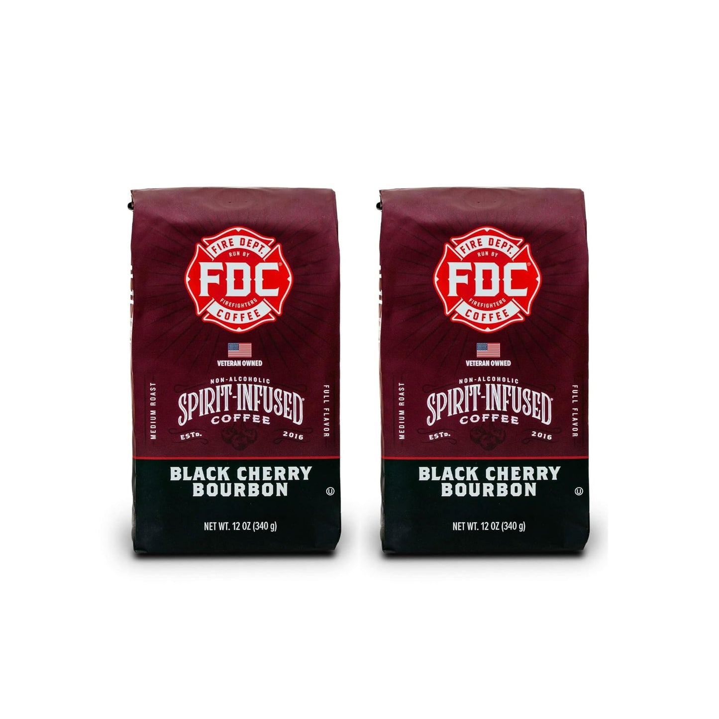 Fire Department Coffee Black Cherry Bourbon Coffee - Premium Ground Coffee - 12 oz Pack of 2 - Non-Alcoholic - Veteran Owned