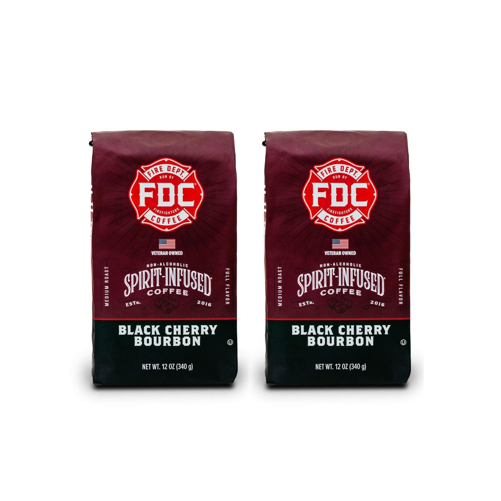 Fire Department Coffee Black Cherry Bourbon Coffee - Premium Ground Coffee - 12 oz Pack of 2 - Non-Alcoholic - Veteran Owned