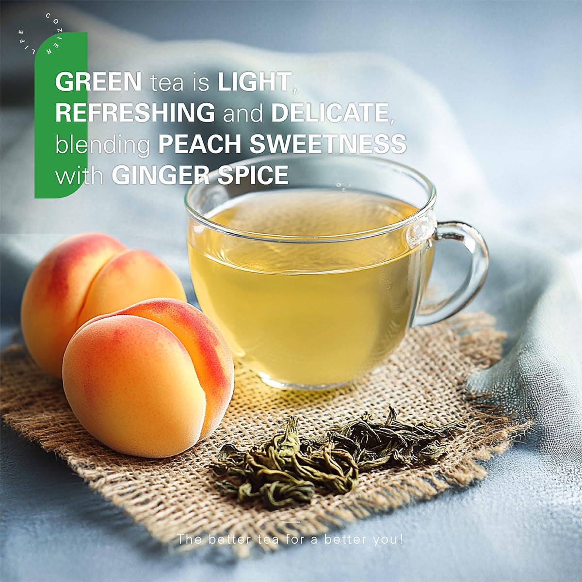 WT WEETEE Ginger Peach Green Tea Bags, Low Caffeine, 100 Count, Fruity Flavor