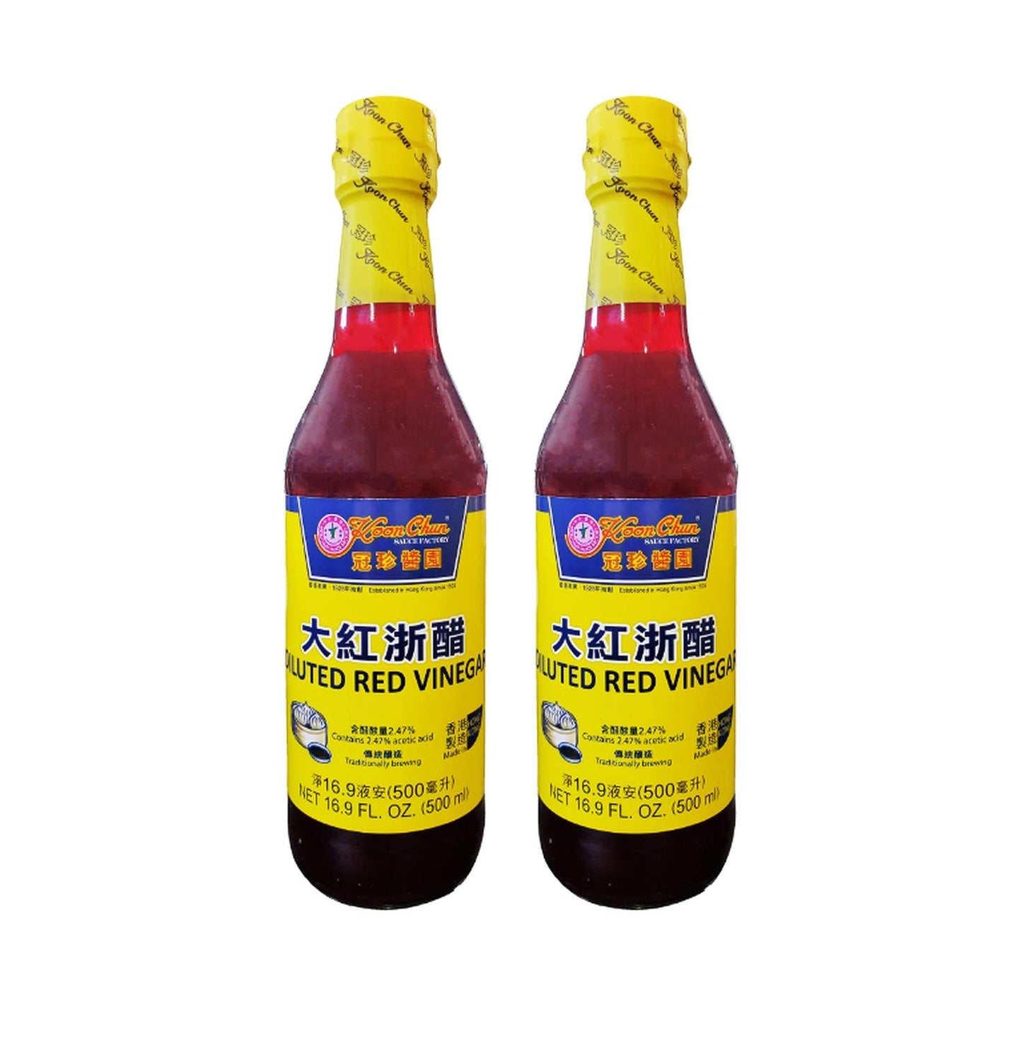 Koon Chun Diluted Red Vinegar (2 Pack, Total of 1000mL)