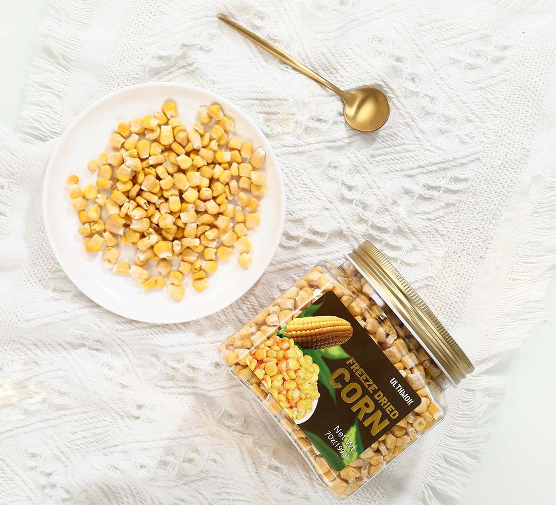 Premium Freeze Dried Sweet Corn 7 Oz/199g,1 Ingredient, No Sugar Added. Frozen Dehydrated Corn, 100% Natural & Gluten Free & No