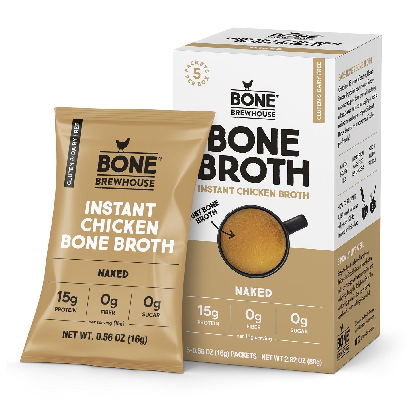Bone Brewhouse - Unflavored Chicken Bone Broth Protein Powder - Keto & Paleo Friendly - Instant Soup Broth - 15g Protein - Natur