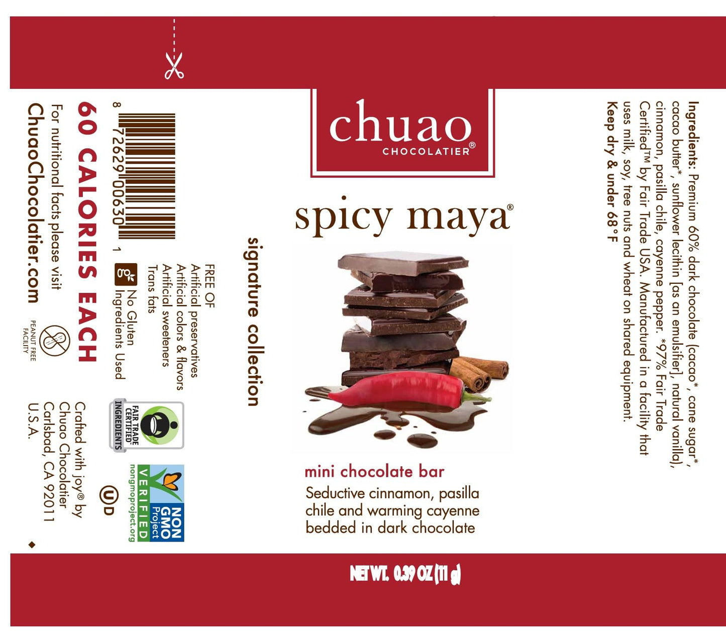 Chuao Chocolatier Spicy Maya Dark Chocolate Mini Bars | Gourmet Chocolate Cinnamon Cayenne Artisan European No Preservatives | For Gift Baskets, Christmas, Valentines Day, Gifts For Women, Men, Birthday, Thank You, Care Package | 24 Pack