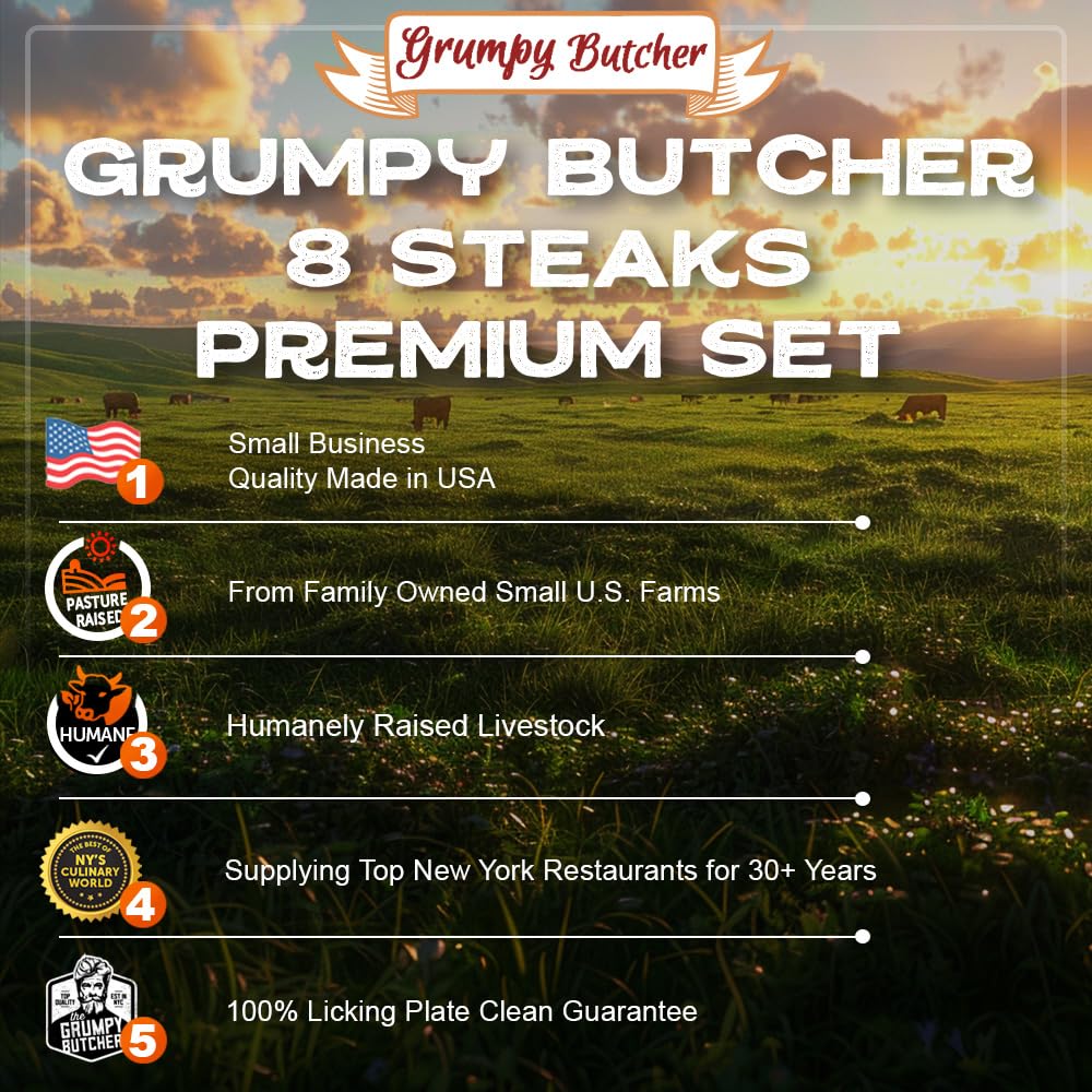 Dens Hot Dogs Gspirit-inspired flavorpy Butcher 8 Steaks Premium Set - 4 NY Strips, 2 Ribeye, 2 Filet Mignons - Gourmet Meat Gift Basket