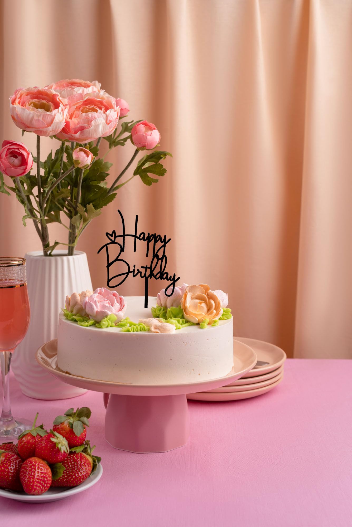Happy Birthday Cake Topper Cake Topper Decoration Birthday Cake Supplies (Black Cake Topper)