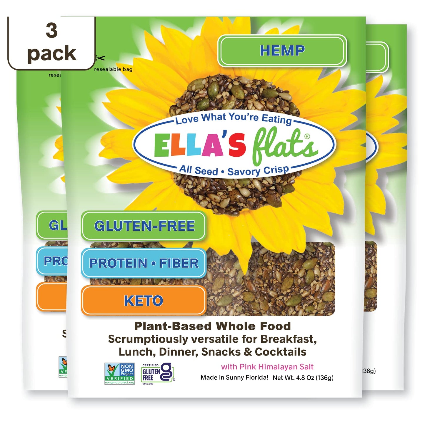 ELLAS FLATS Pumpkin Seed with Hemp Hearts, All Seed Savory Crisps - All Natural, Gluten Free, Good Source of Protein, High Fiber