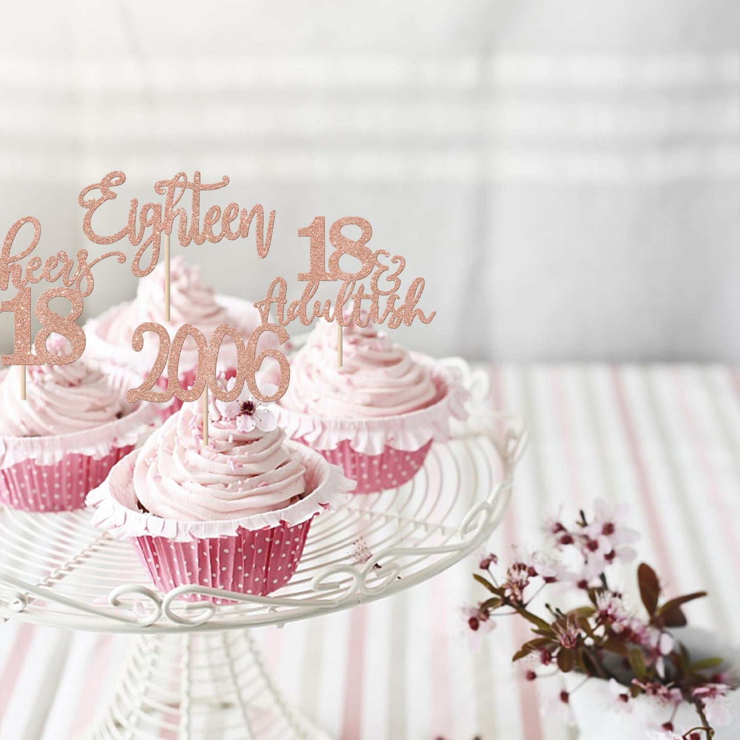 YCTHUNFISH 24 Pack 18th Birthday Cupcake Toppers Glitter Rose Gold Decorations for Happy 18th Birthday Party Supplies