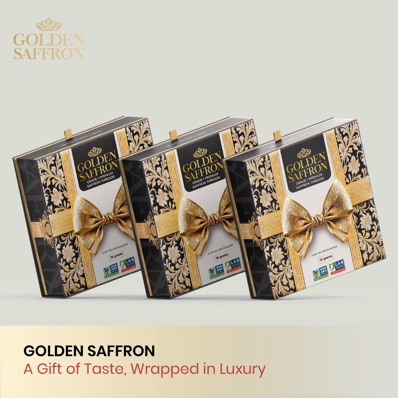 Golden Saffron Luxtury Gift Box, Enhanced All Red Saffron Threads, Grade A+ Super Negin, Perfect For Any Occasions Non-Gmo Verified For Tea, Paella, Rice, Desserts, And Risotto (10.0 Grams Gift Box)