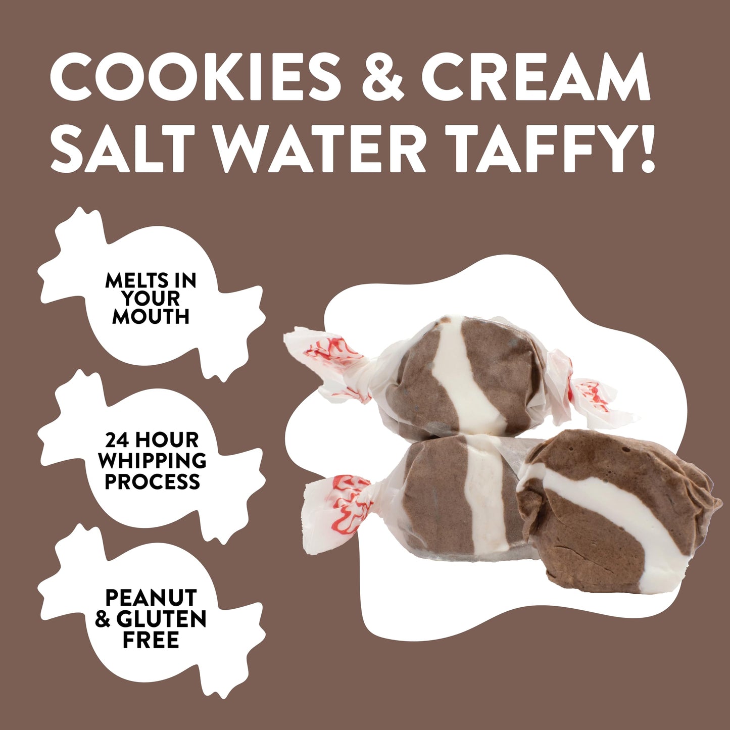Taffy Town Saltwater Taffy- Cookies & Cream | Gourmet Taffy| Nougat-Style Candy| Soft & Delicious| Sumer Snack Treats| Party Good Candies| 2.5Lbs